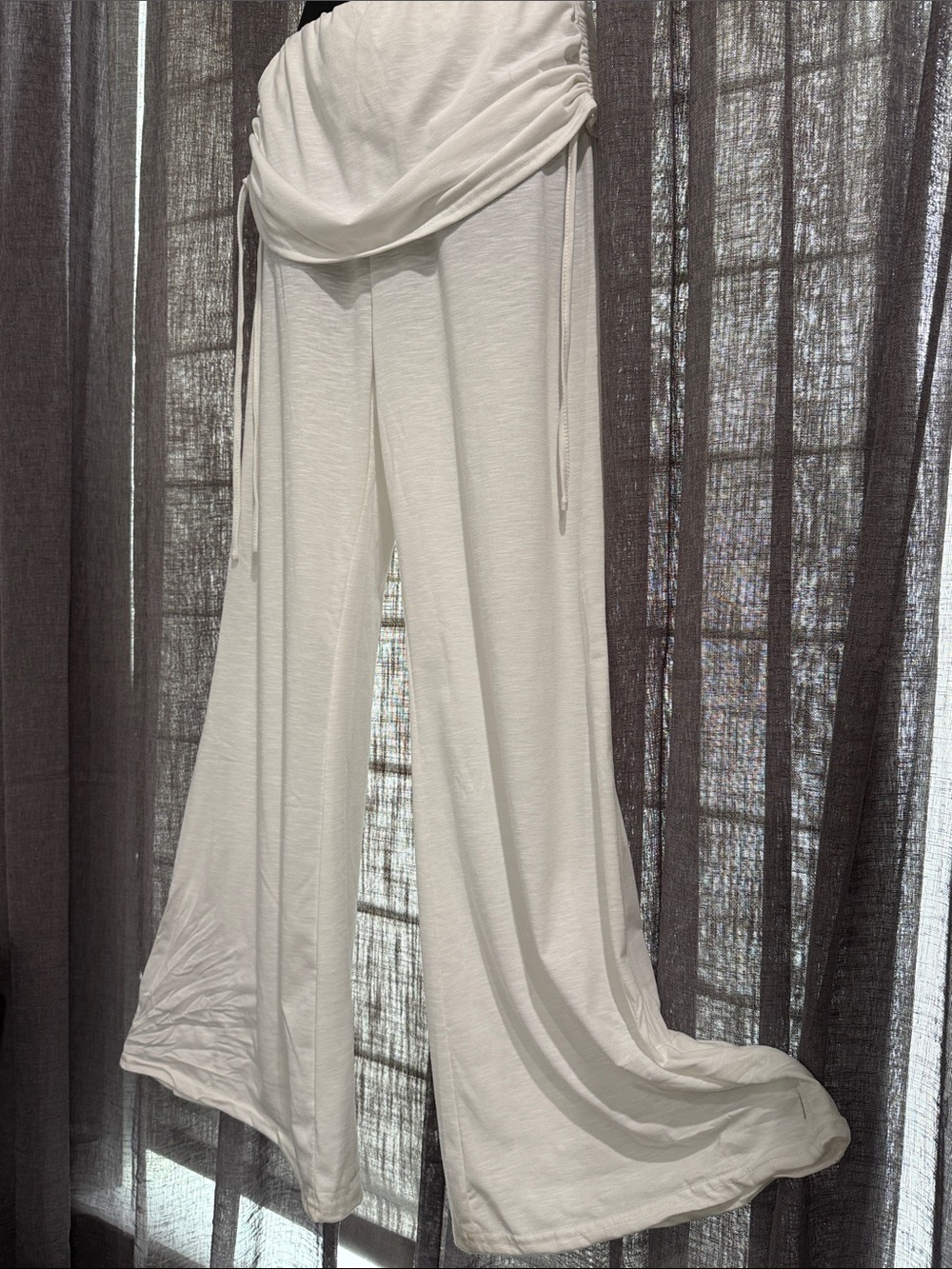 Women's Wide-Leg Drawstring Waist Jumpsuit Pants - Off White